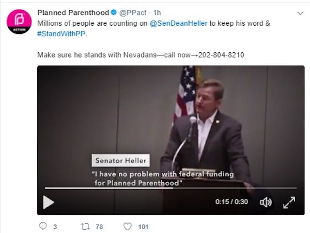 Planned Parenthood tweet to Senator Heller Planned Parenthood tweet to Senator Heller