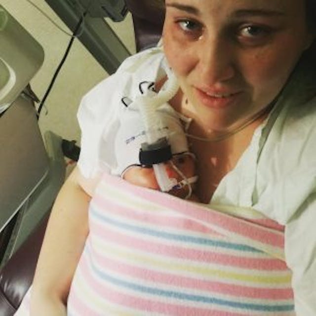 Helena and her mom shortly after birth. via facebook