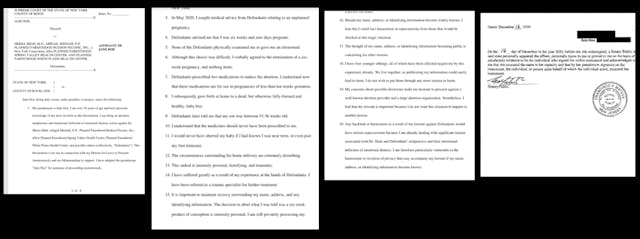 Image: Jane Roe affidavit Planned Parenthood lawsuit abortion pill 33 to 36 week pregnancy