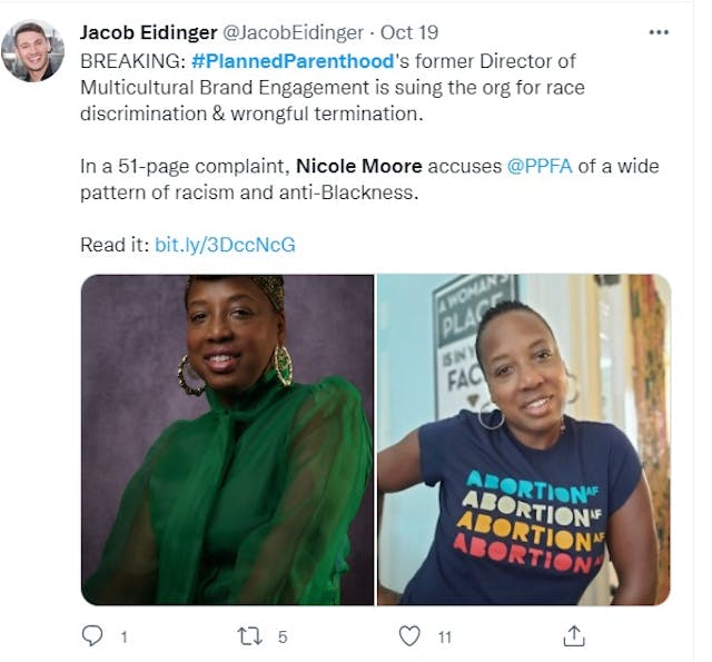 Planned Parenthood former employee Nicole Moore accused PP files racism lawsuit (Image: Twitter) Image: Planned Parenthood former employee Nicole Moore accused PP files racism lawsuit (Image: Twitter)