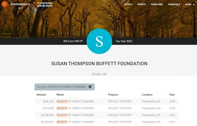 Society of Family Planning (SFP) funded by Danco investor Buffett Foundation per Grantmakers Image: Society of Family Planning (SFP) funded by Danco investor Buffett Foundation per Grantmakers