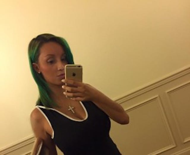 Olivia went green for anencephaly awareness via Facebook.