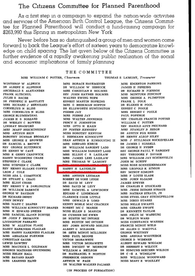 Harry Laughlin author of Immigration Act signed Committee for Planned Parenthood Image: Harry Laughlin author of Immigration Act signed Committee for Planned Parenthood