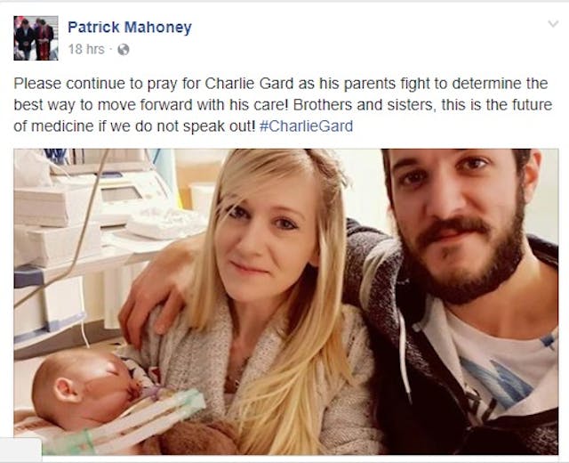 Rev. Pat Mahoney speaks for parents of Charlie Gard on Facebook Rev. Pat Mahoney speaks for parents of Charlie Gard on Facebook