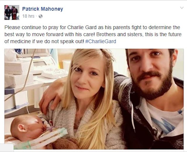 Rev. Pat Mahoney speaks for parents of Charlie Gard on Facebook