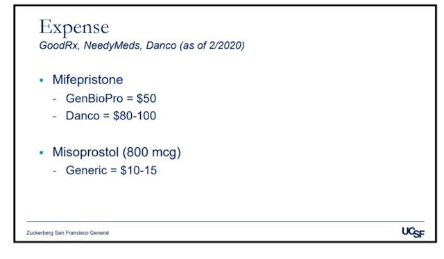 Abortion pill cost Danco and GenBioPro, Screenshot UCSF Image: Abortion pill cost Danco and GenBioPro