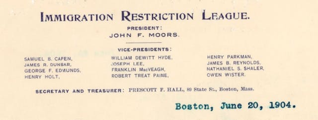 Immigration Restriction League Prescott F Hall Secretary 1904 National Archives Image: Immigration Restriction League Prescott F Hall Secretary 1904 National Archives