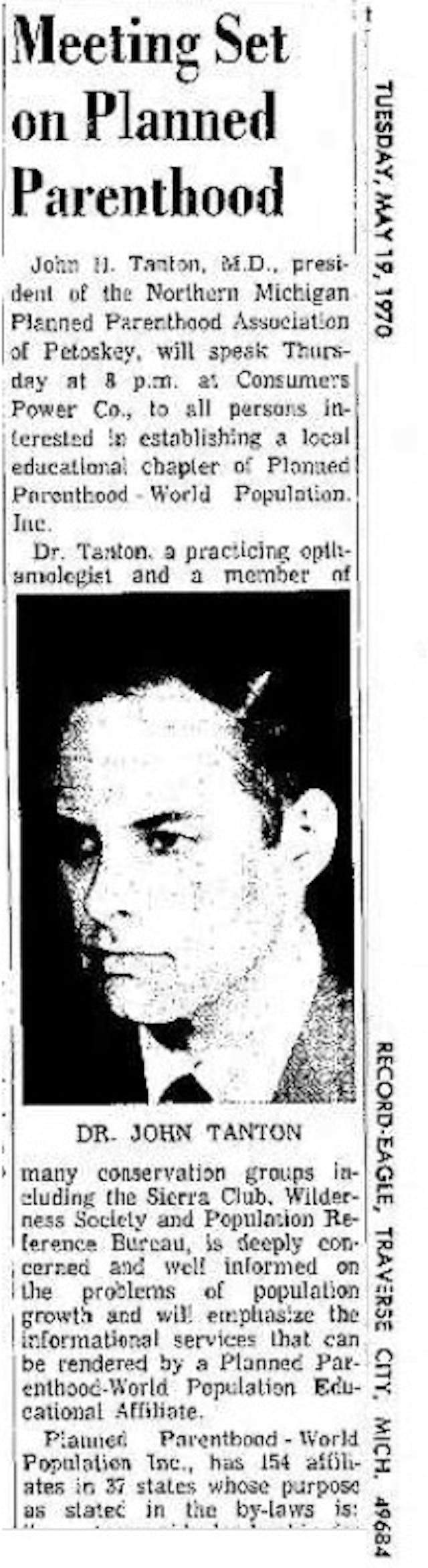 John Tanton on Planned Parenthood board Image: John Tanton on Planned Parenthood board