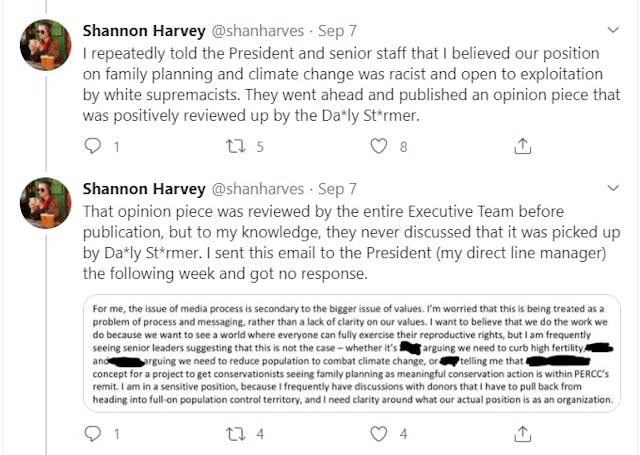 Image: Population Council accused of being racist according to Shannon Harvey 4 (Image: Twitter)