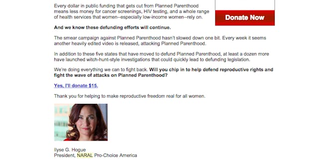 A portion of the email NARAL sent out yesterday NARAL email