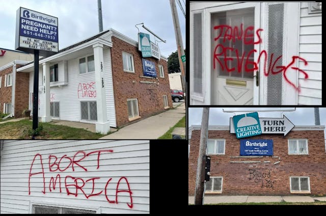 Image: Birthright in St Paul pregnancy center vandalized July 5 with Janes Revenge