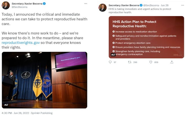 Xavier Becerra with HHS rolls out plan to protect abortion after Roe v Wade overturned by SCOTUS (Image: Twitter) Image: Xavier Becerra with HHS rolls out plan to protect abortion after Roe v Wade overturned by SCOTUS (Image: Twitter)