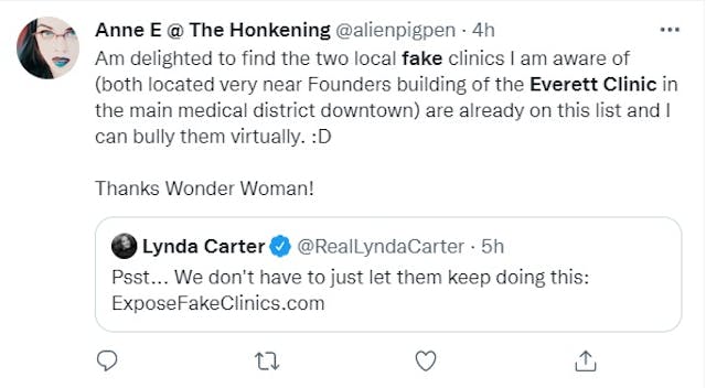 Virtual bullying of prolife pregnancy center (Image: Twitter) Image: Virtual bullying of prolife pregnancy center (Image: Twitter)