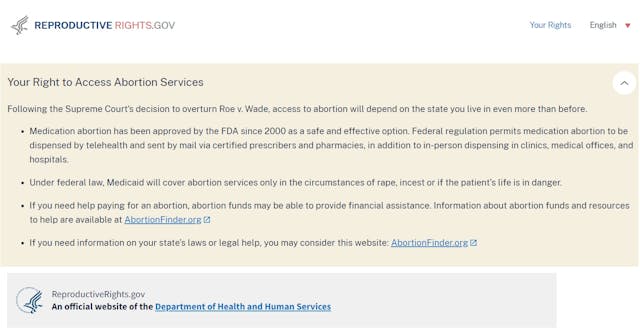 Reproductive Rights HHS Government website promotes abortion Image: Reproductive Rights HHS Government website promotes abortion