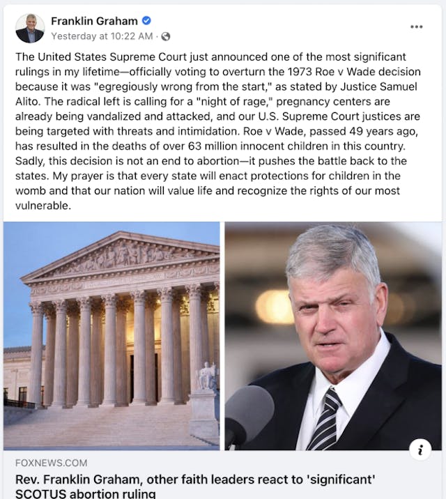 Christian leaders react to Supreme Court decision overturning Roe v. Wade image