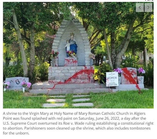 Image: Shrine to Virgin Mary at Holy Name of Mary Roman Catholic Church in Algiers vandalized (Image posted to Nola.com)