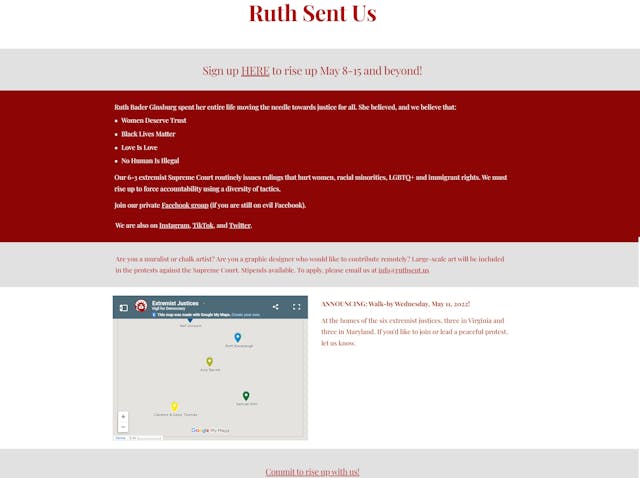 RuthSentUs map to SCOTUS home addresses archived from May 5,2022 Image: RuthSentUs map to SCOTUS home addresses archived from May 5,2022