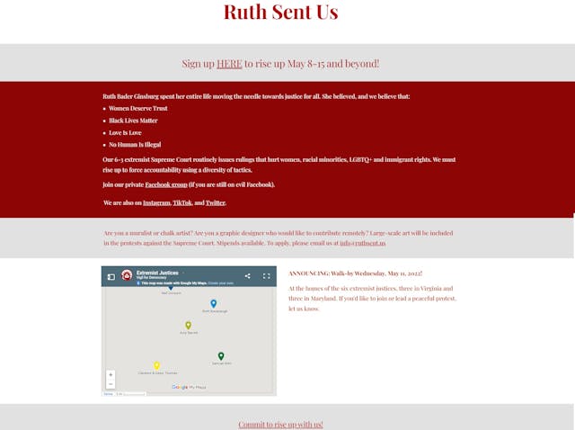 Image: RuthSentUs map to SCOTUS home addresses archived from May 5,2022