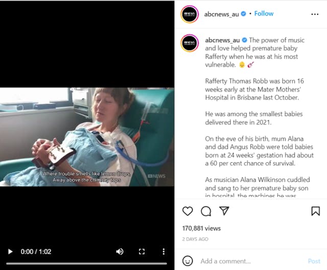 Preemie responds and improves when mom plays ukulele and sings image