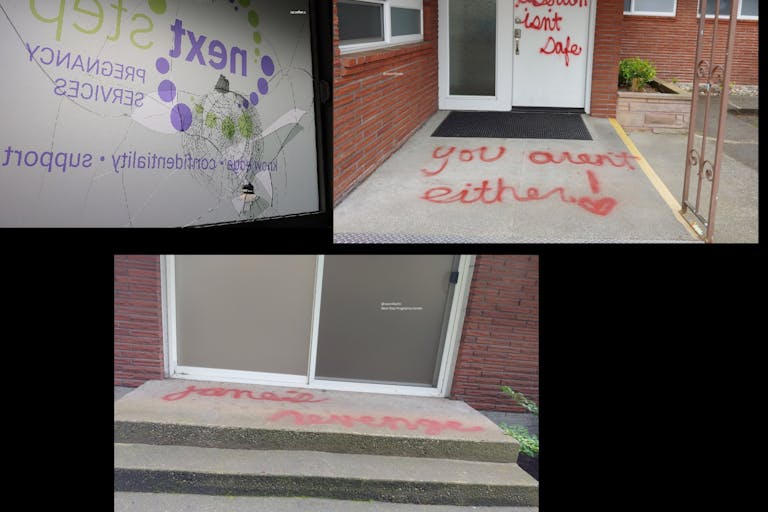 Next Step pro-life PRC vandalized with Jane’s Revenge and abortion threat Image: Next Step pro-life PRC vandalized with Jane's Revenge and abortion threat