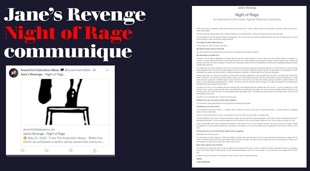 Pro-abortion terrorist group Janes Revenge issues “Night of Rage” threatening communique after SCOTUS overturns Roe Image: Pro-abortion extremist group Janes Revenge issues "Night of Rage" threatening communique after SCOTUS overturns Roe