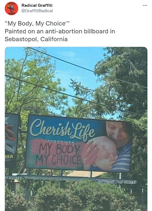 Sebastopol California PRC Billboard defaced Image: Sebastopol California PRC Billboard defaced
