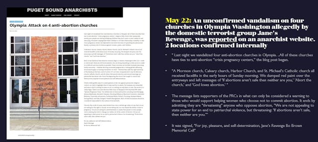 May 22 Four churches in Olympia WA vandalized by pro-abortion domestic terrorist cell of Janes Revenge Image: May 22 Four churches in Olympia WA vandalized by pro-abortion domestic terrorist cell of Janes Revenge