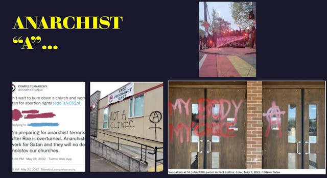 Anarchist A Circled Symbol tagged on prolife buildings and churches Image: Anarchist A Circled Symbol tagged on prolife buildings and churches