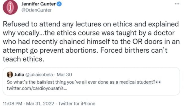 Abortionist Jen Gunter says she refused ethics class as a med student because of pro-life professor image