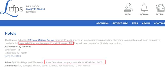 Image: Little Rock Family Planning abortion clinic special rates at Extended Stay America