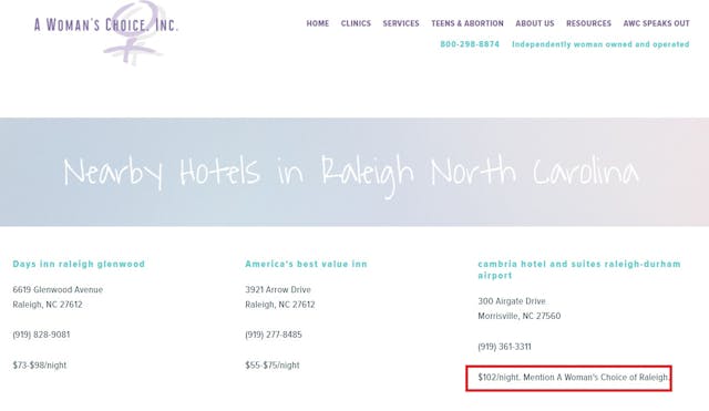 A Woman’s Choice abortion clinic Raleigh NC Hotels Image: A Woman's Choice abortion clinic Raleigh NC Hotels