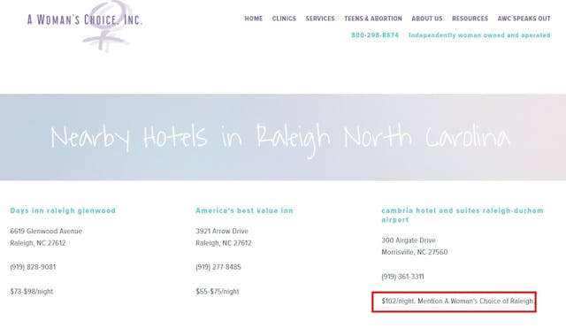 Image: A Woman's Choice abortion clinic Raleigh NC Hotels