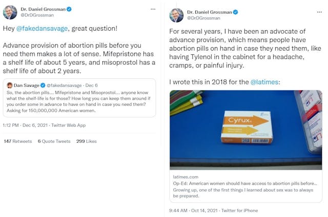 Dr Daniel Grossman tweet on advanced provision of abortion pills like Tylenol (Image: Twitter) Image: Dr Daniel Grossman tweet on advanced provision of abortion pills like Tylenol (Image: Twitter)