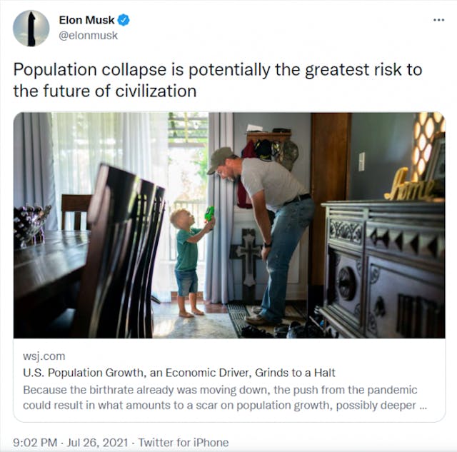 Elon Musk says low birth rates are one of the ‘biggest risks to civilization’ image