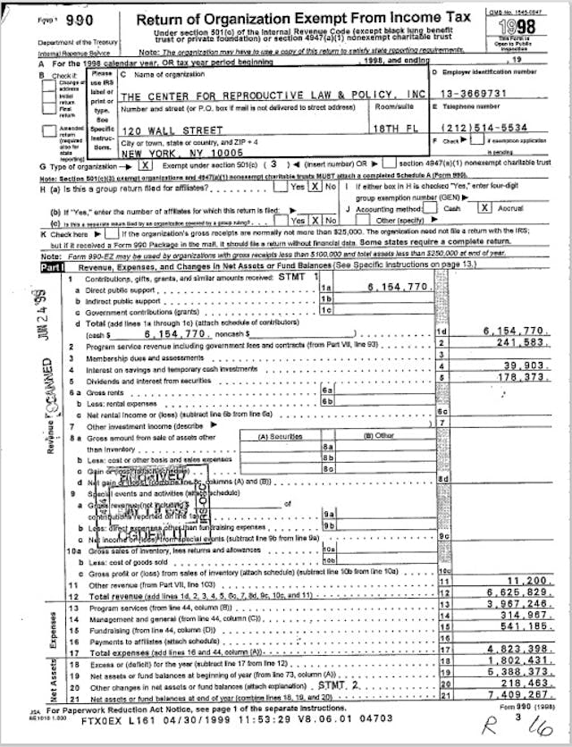 Center for Reproductive Rights formerly CFRL 1998 990 Image: Center for Reproductive Rights formerly CFRL 1998 990