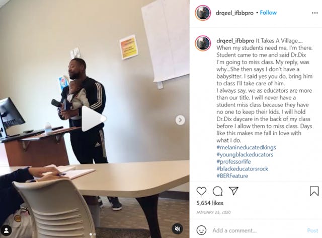 Instagram, drqeel_ifbbpro WATCH: Professor holds student’s baby during class because ‘it takes a village’ image