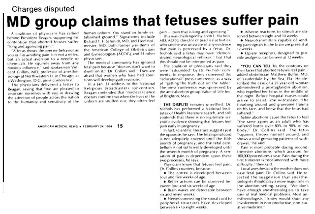 American Medical News MD Group claims fetuses suffer pain 02241984 Image: American Medical News MD Group claims fetuses suffer pain 02241984