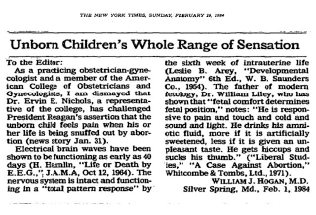 ACOG member confirms preborn child feels pain (New York Times 02261984) Image: ACOG member confirms preborn child feels pain (New York Times 02261984)