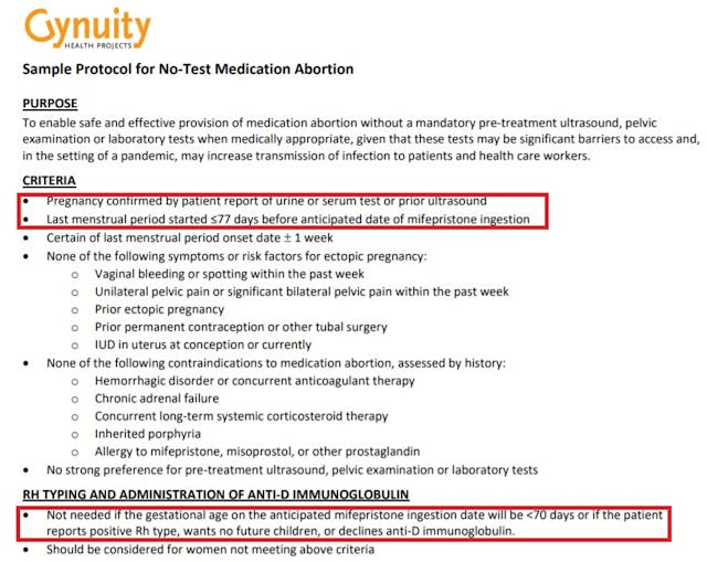 Gynuity sample protocol for no test medication abortion Image; Gynuity sample protocol for no test medication abortion