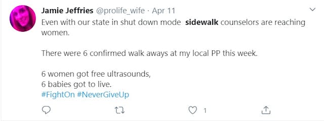Image:Jamie Jeffries prolife on the sidewalk (Image: Twitter)