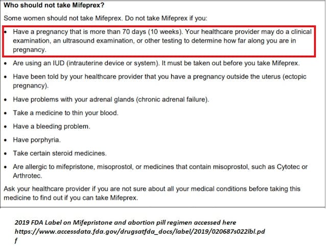 FDA 2019 abortion pill label limits termination to 70 days or 10 weeks Image: FDA 2019 abortion pill label limits termination to 70 days or 10 weeks