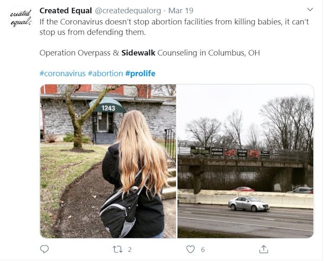 Image: Created Equal pro-life during COVID19 (Image: Twitter)