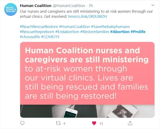 Human Coalition pro-life during COVID19 (Image: Twitter) Image: Human Coalition pro-life during COVID19 (Image: Twitter)