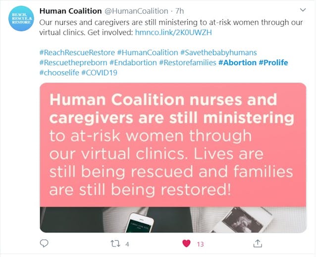 Image: Human Coalition pro-life during COVID19 (Image: Twitter)