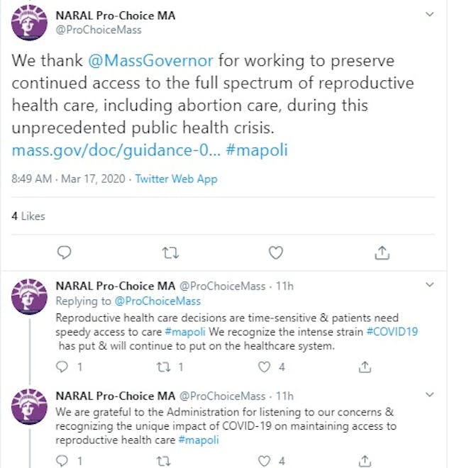 NARAL Praises Mass Gov abortion essential after COVID19 (Image: Twitter) Image: NARAL Praises Mass Gov abortion essential after COVID19 (Image: Twitter)