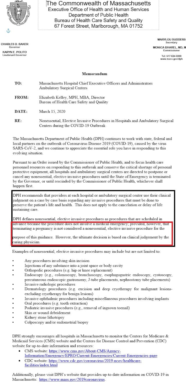 Mass Gov abortion not nonessential elective abortion COVID19 Image: Mass Gov abortion not nonessential elective abortion COVID19