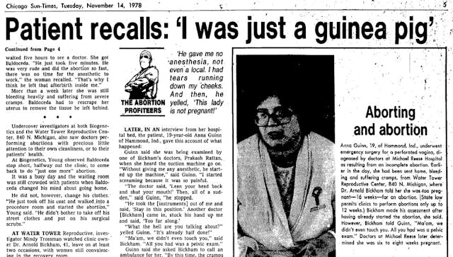 Abortion Profiteers Chicago Sun Times part three Patient recalled, “I was guinea pig” Image: Abortion Profiteers Chicago Sun Times part three Patient recalled I was guinea pig