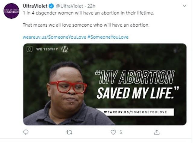 Image: Ultraviolet Tweet one in four women abortion claim (Image: Twitter)