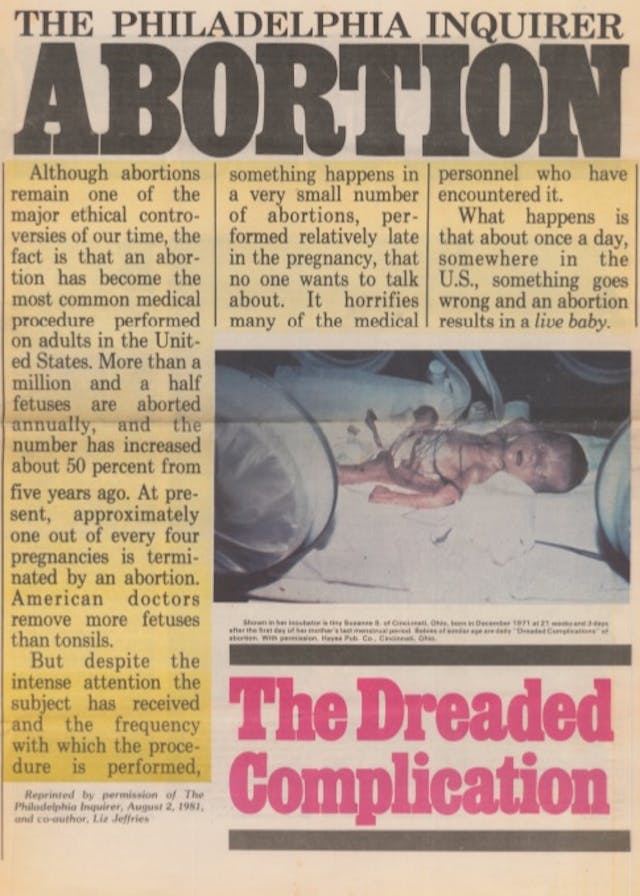 Philadelphia Inquirer Dreaded Complication 1981 report on born alive after abortion Image: Philadelphia Inquirer Dreaded Complication 1981 report on born alive after abortion