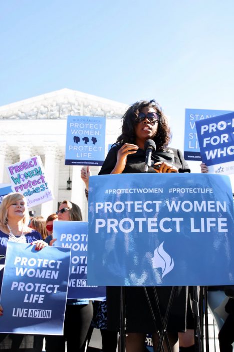 Sen. Katrina Jackson speaks at the rally.